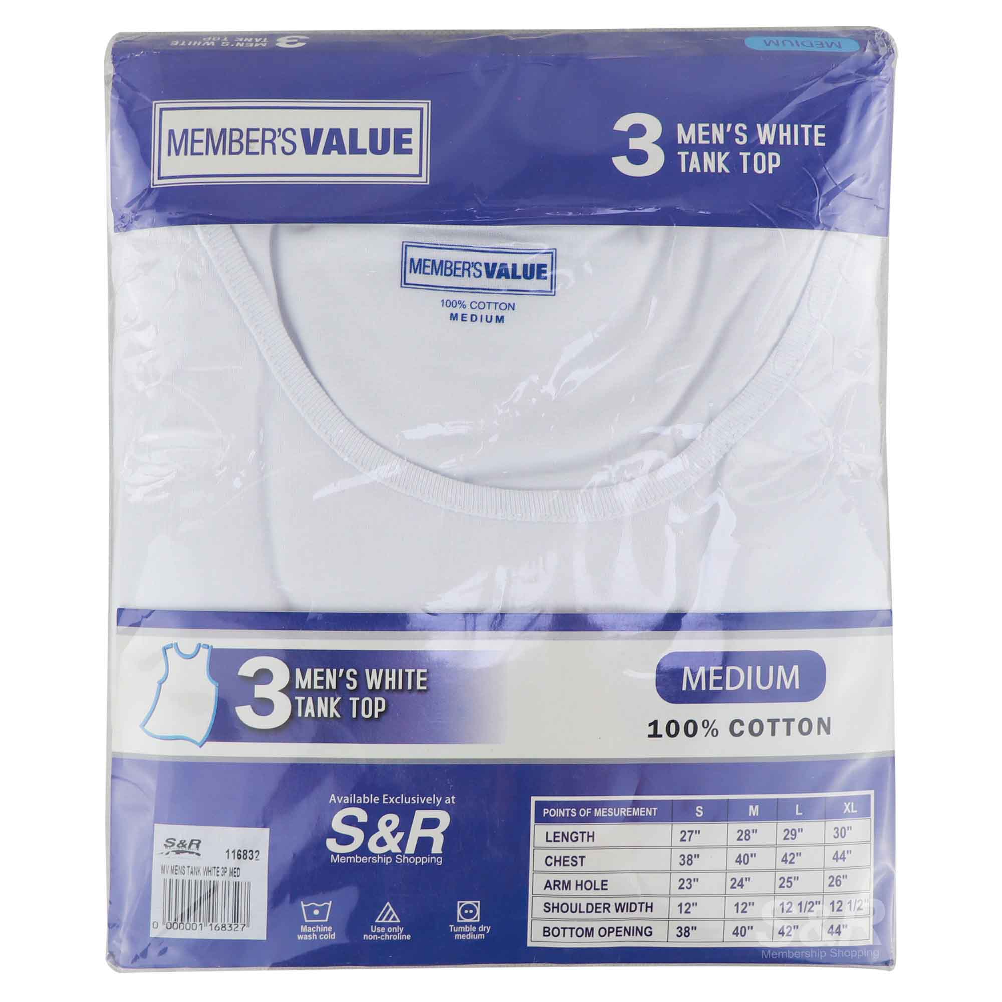 Member's Value Men's Medium White Tank Top 3pcs Member's Value Men's Medium White Tank Top 3pcs